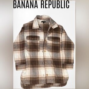Banana Republic Brown and Cream Plaid Utility Jacket
